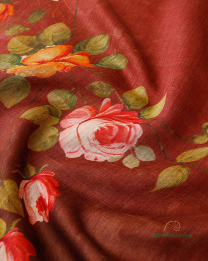 Brown Pure Munga Silk Floral Digial Print Dupatta