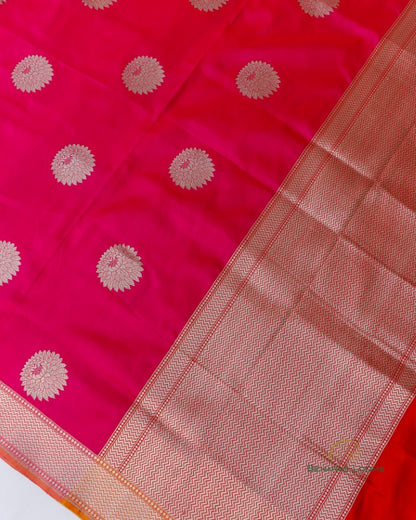 Pink Handwoven Pure Kataan Silk Kadhua Buti Banarasi Dupatta