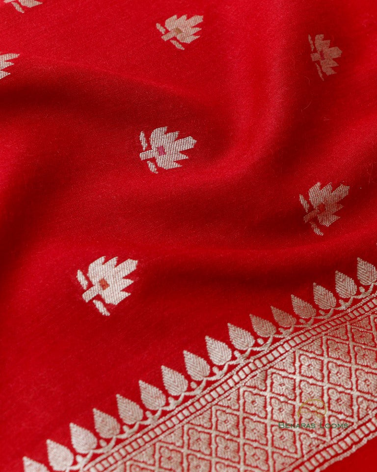 Red Handwoven Pure Munga Silk Dupatta