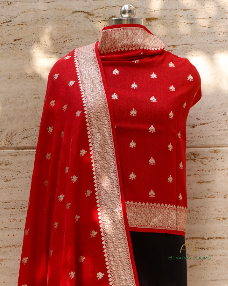 Red Handwoven Pure Munga Silk Dupatta