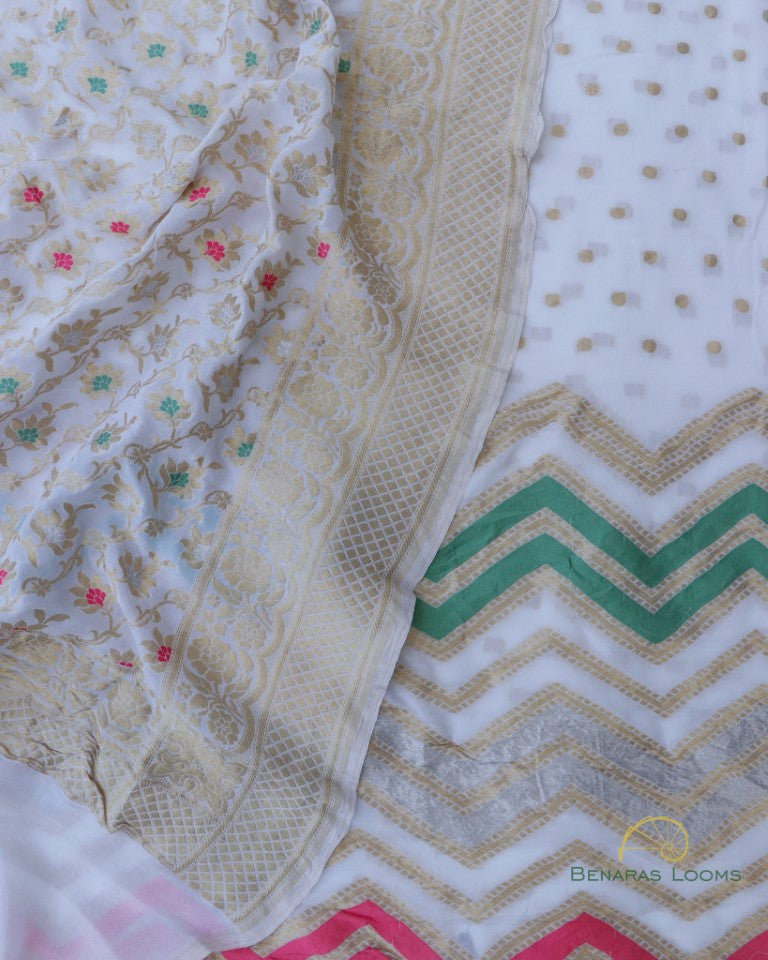 Three Piece Unstitched Handwoven Pure Georgette Silk Banarasi Suit