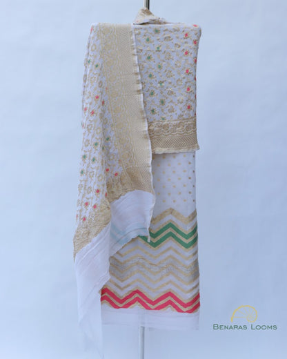 Three Piece Unstitched Handwoven Pure Georgette Silk Banarasi Suit