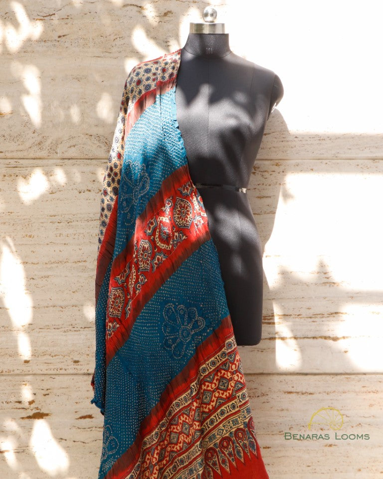 Blue Handwoven Pure Silk Bandhani Dupatta