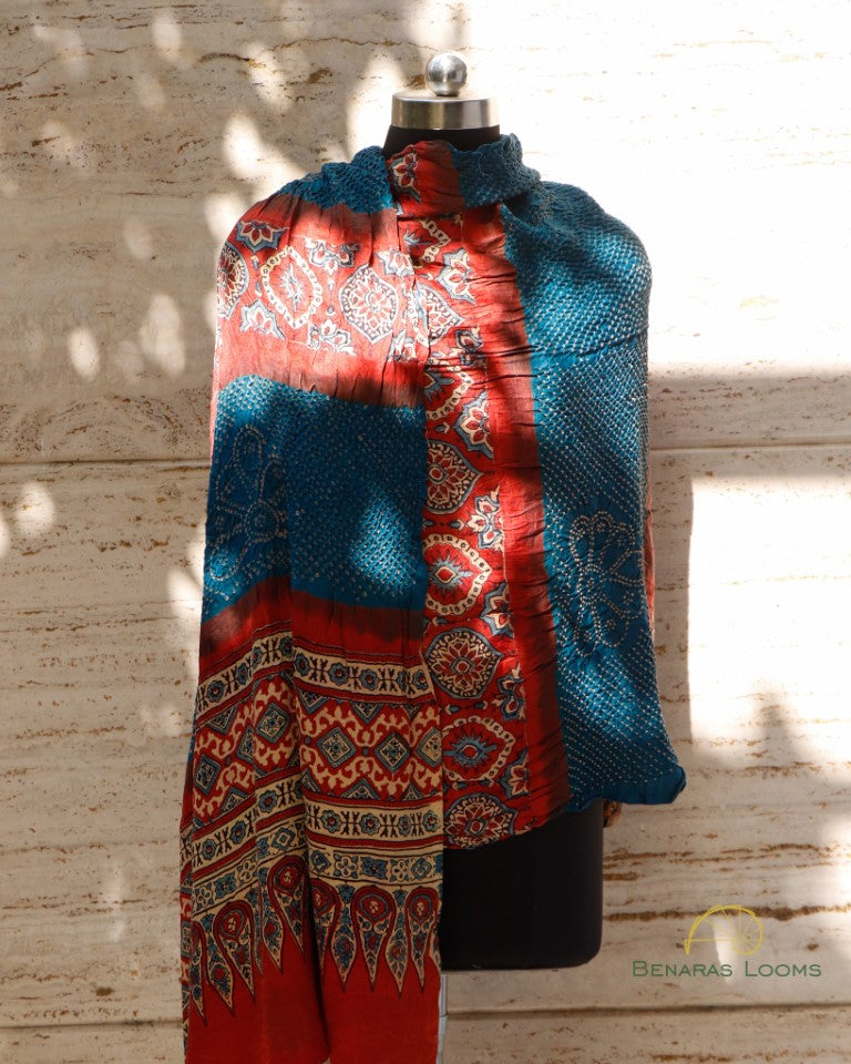 Blue Handwoven Pure Silk Bandhani Dupatta