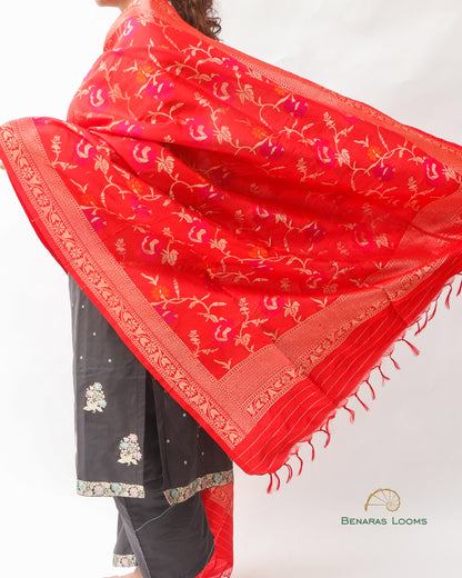 Red Handwoven Pure Kataan Silk Dupatta
