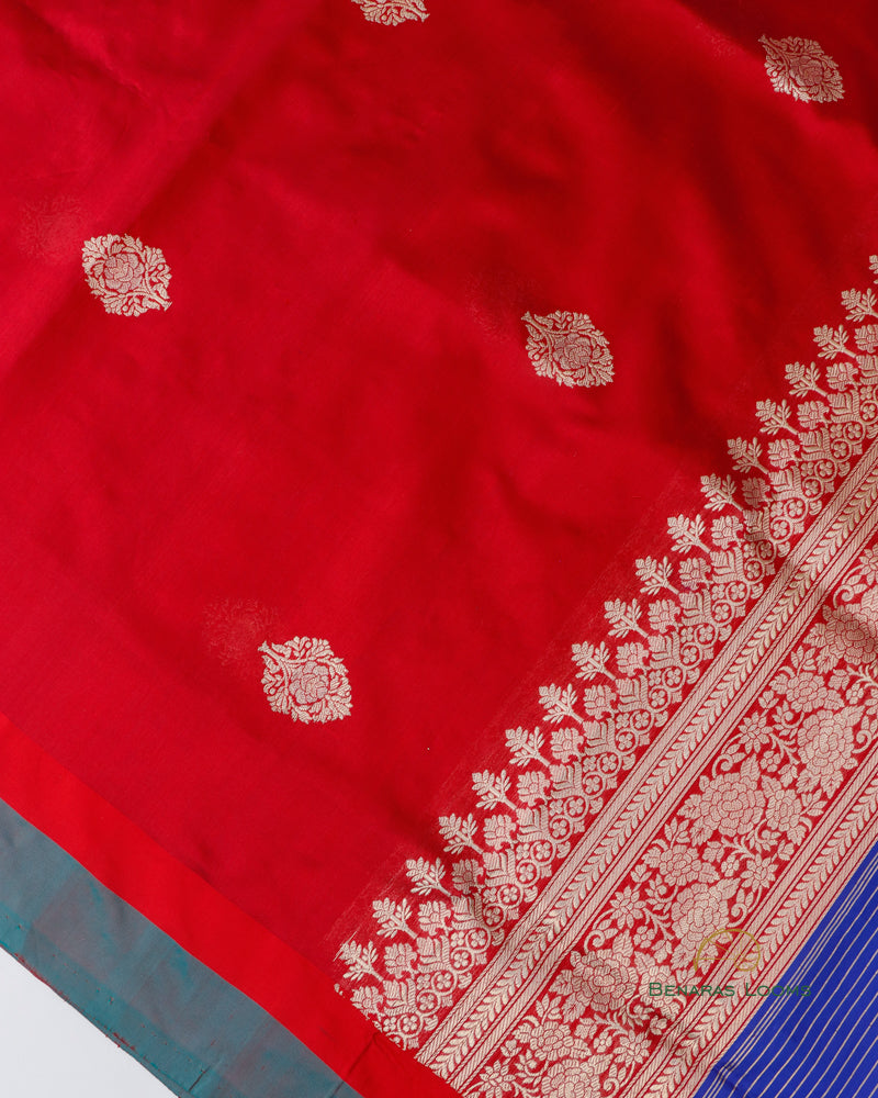 Red Pure Kataan  Silk Kadhua Buti Dupatta with Satin Border