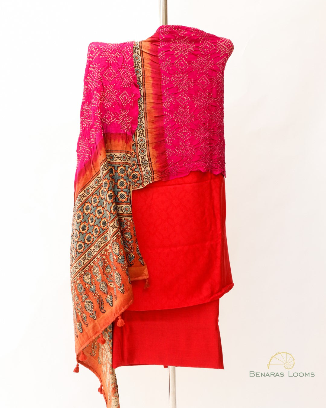 Red Handwoven Munga Silk Banarasi Unstitched Suit Set