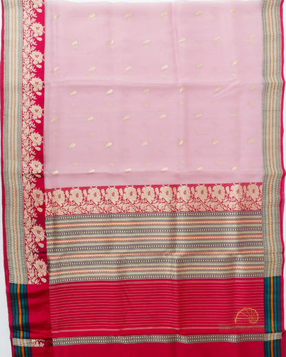 Pink Handwoven Pure Kora Silk Banarasi Saree