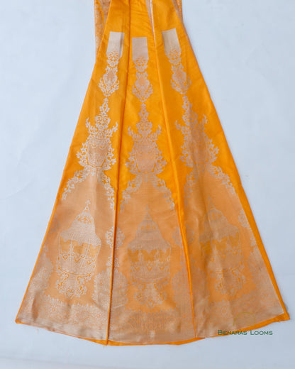 (Only Panels)Vamika Handwoven Pure Kataan Silk Yellow Banarasi Lehenga