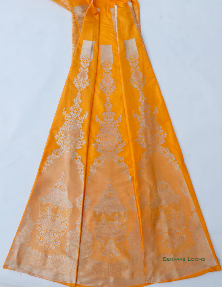 (Only Panels)Vamika Handwoven Pure Kataan Silk Yellow Banarasi Lehenga