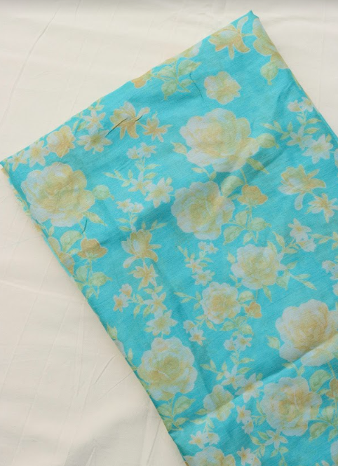 Blue Pure Silk Digital Printed Fabric