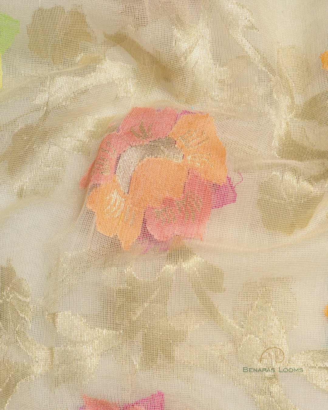Cream Organza Net Banarasi Handwoven Dupatta