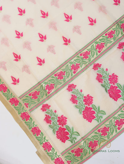 Dyeable Handwoven Pure Kora Cotton Banarasi Suit Fabric