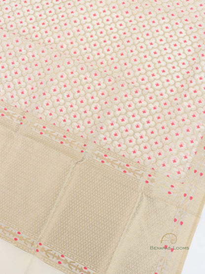 Dyeable Handwoven Pure Kora Cotton Meenakari Banarasi Suit Fabric