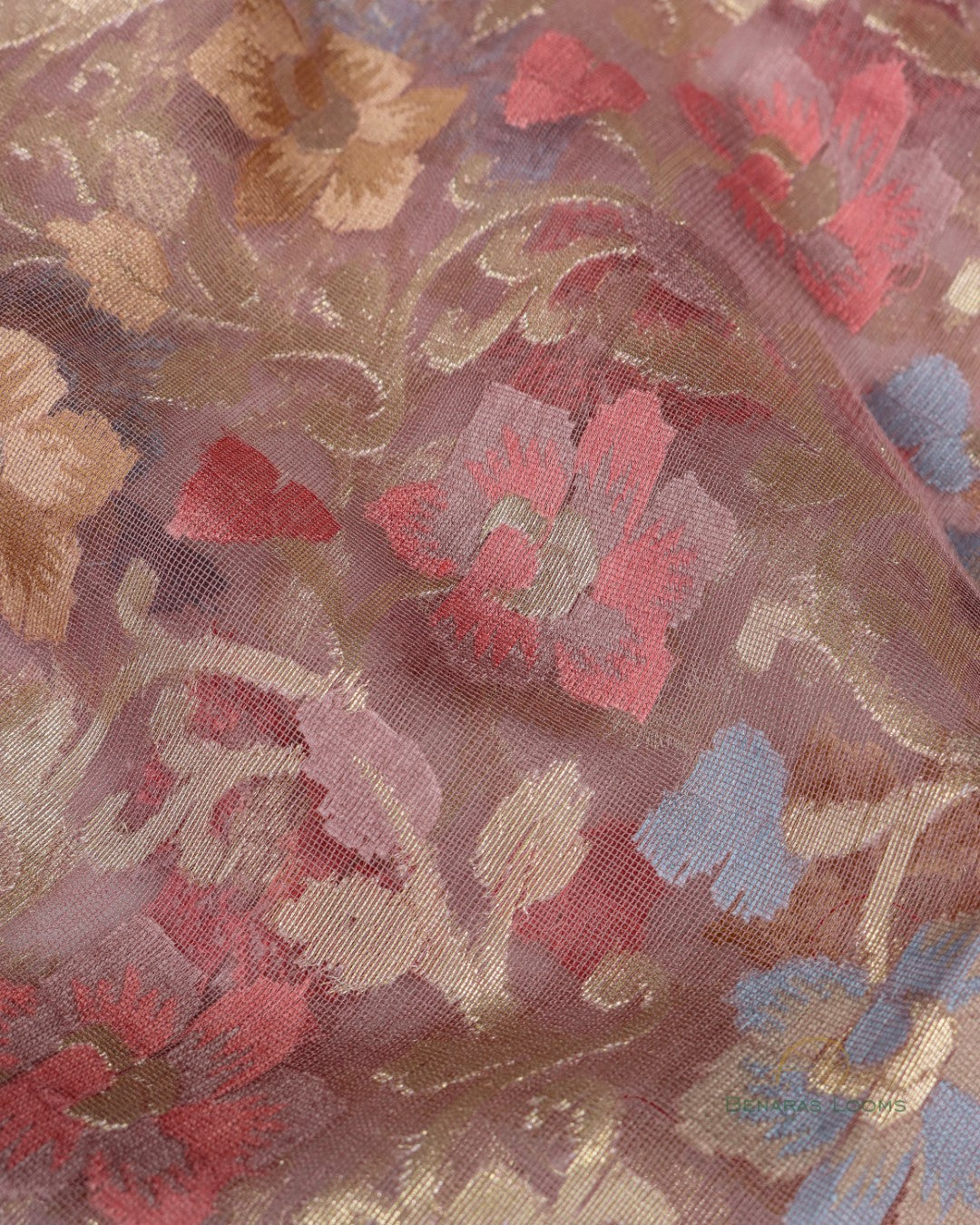 Dusty Pink Organza Net Banarasi Handwoven Dupatta