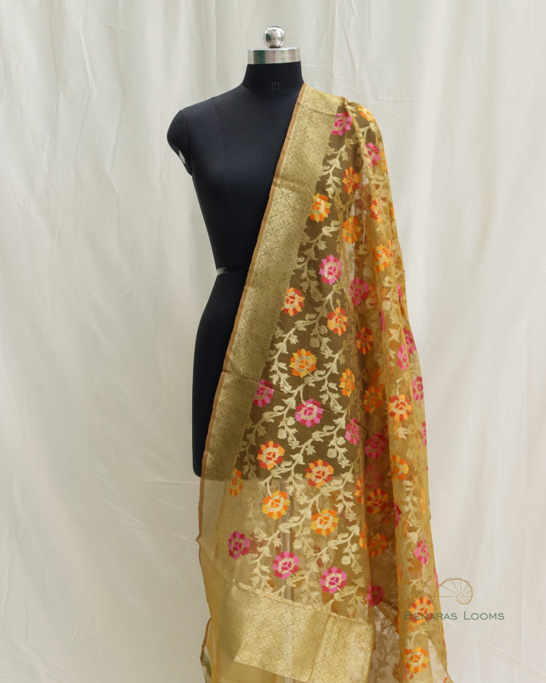 Mustard Organza Net Banarasi Handwoven Dupatta