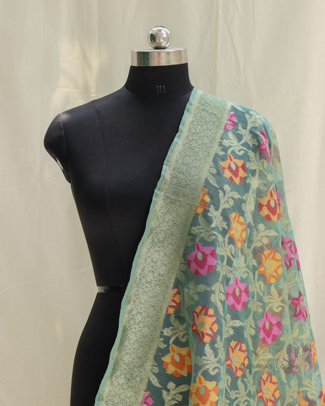 Green Organza Net Banarasi Handwoven Dupatta