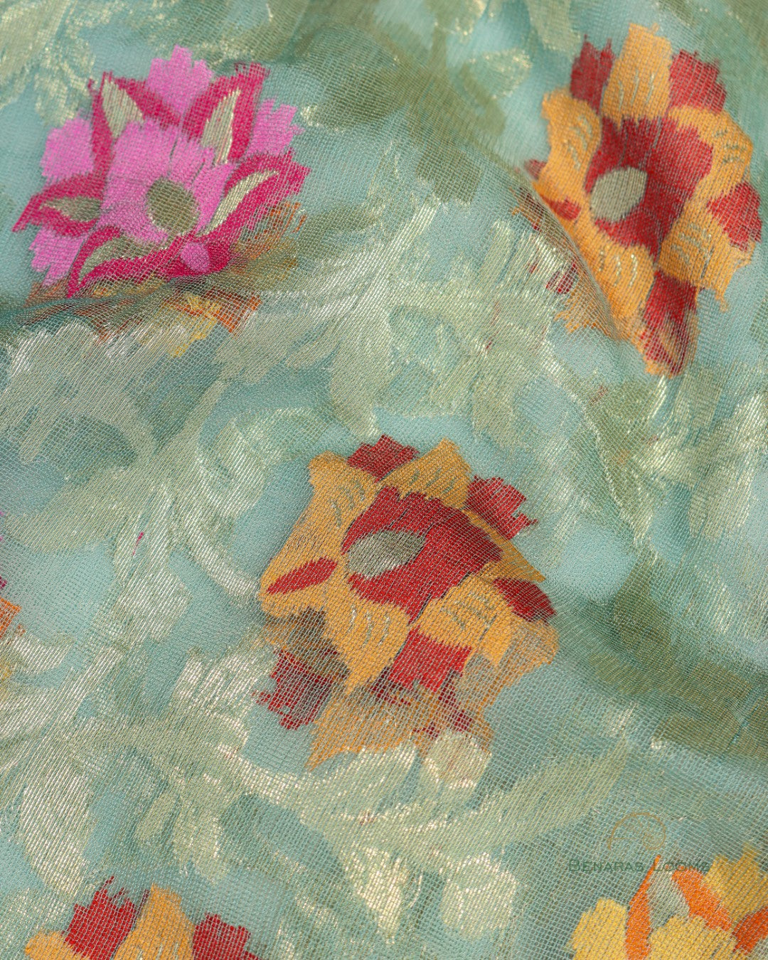 Green Organza Net Banarasi Handwoven Dupatta