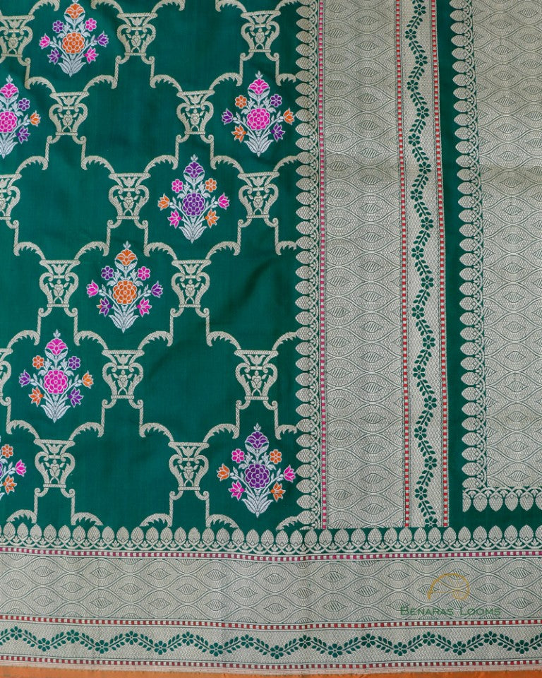 Green Handwoven Pure Kataan Silk Kadhua Jangla Banarasi Saree