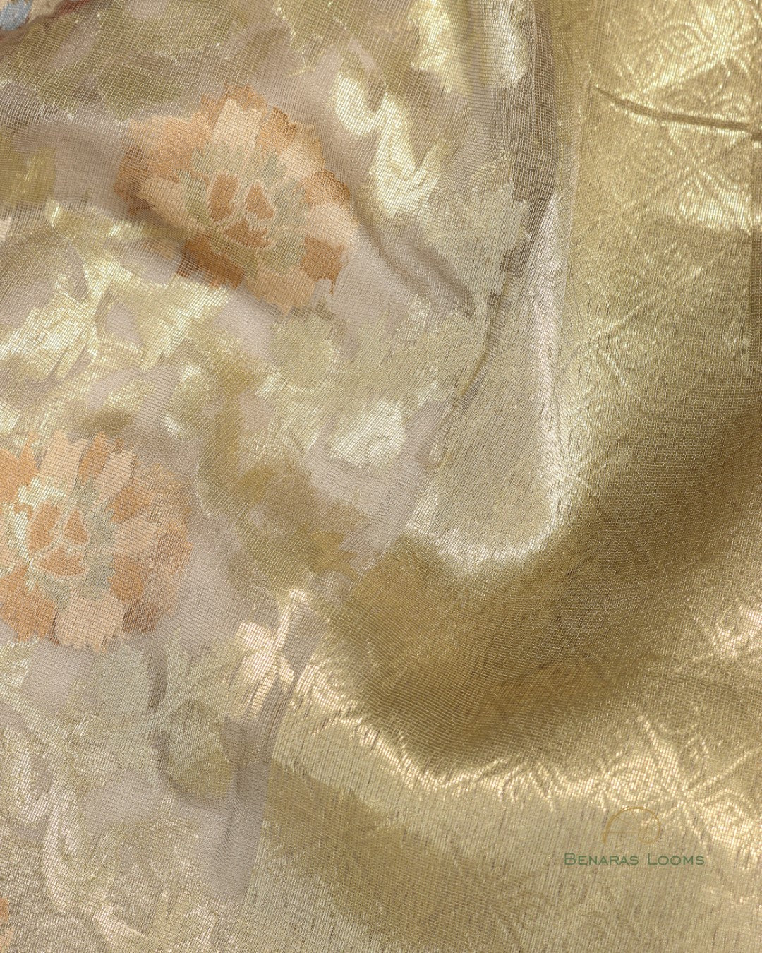 Dull Gold Organza Net Banarasi Handwoven Dupatta