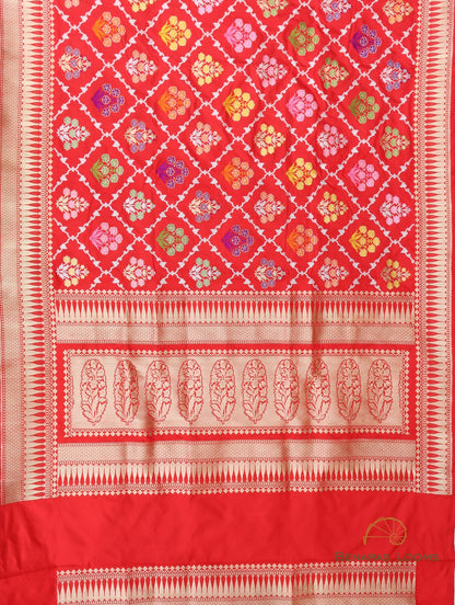 Red Handwoven Pure Kataan Silk Kadhua Jangla Banarasi Saree