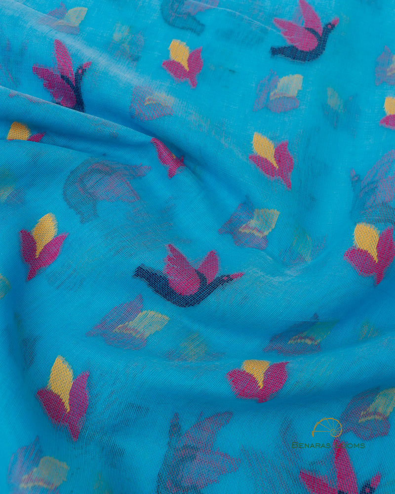 Blue Handwoven Cotton Silk Tantuj Saree.