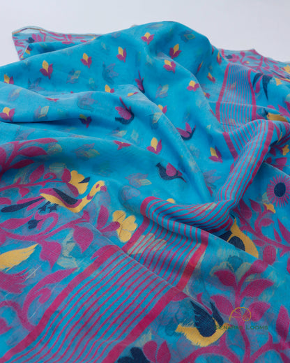 Blue Handwoven Cotton Silk Tantuj Saree.