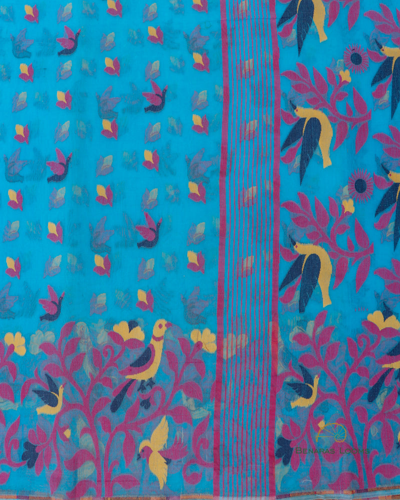 Blue Handwoven Cotton Silk Tantuj Saree.