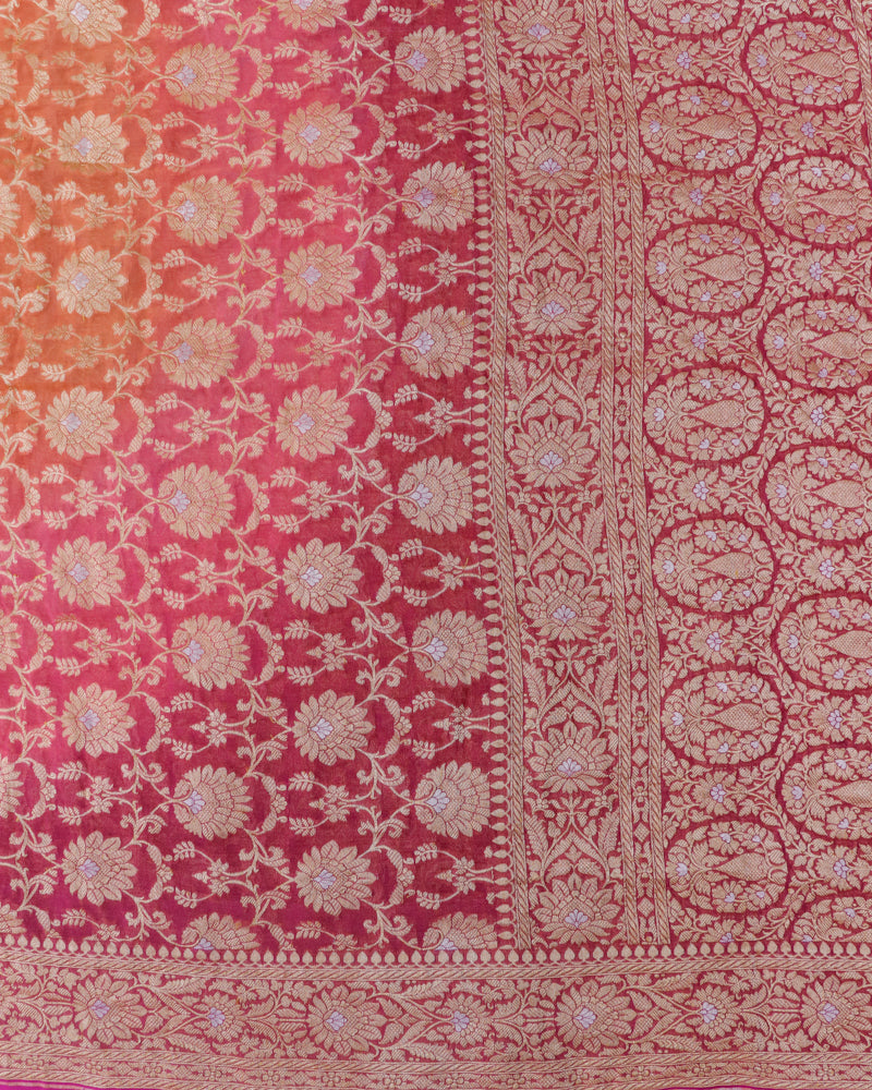 Handwoven Pure Georgette Silk Ombre Dyed Cutwork Banarasi saree.