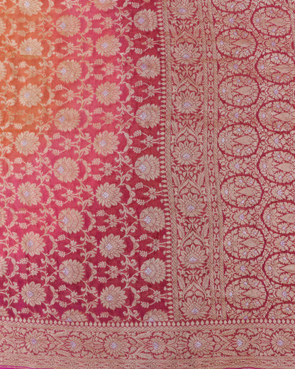 Handwoven Pure Georgette Silk Ombre Dyed Cutwork Banarasi saree.