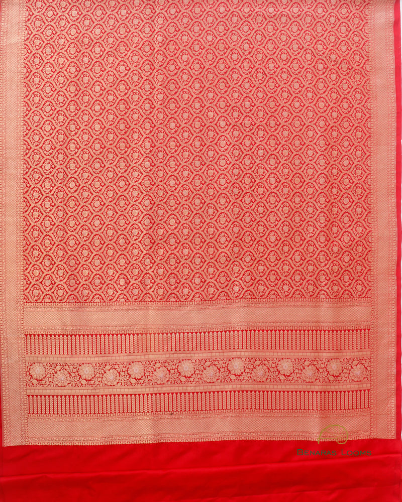 Red Handwoven Pure Silk Brocade Banarasi Saree.