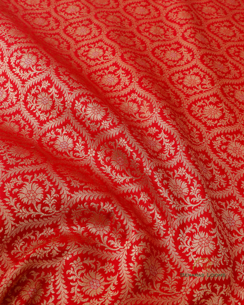 Red Handwoven Pure Silk Brocade Banarasi Saree.