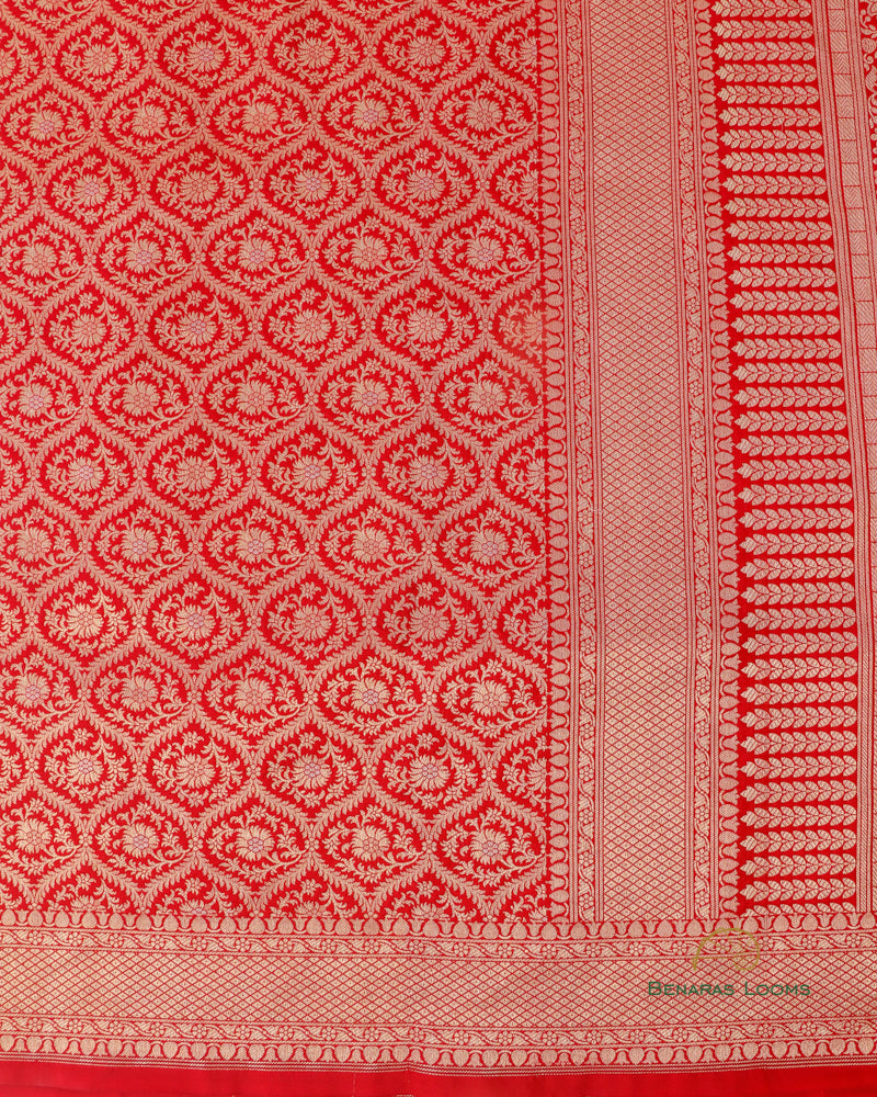 Red Handwoven Pure Silk Brocade Banarasi Saree.