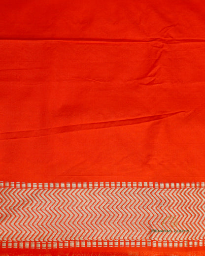 Orange Handwoven Pure Kataan Silk Brocade Shikargah Jaal Benarasi Saree