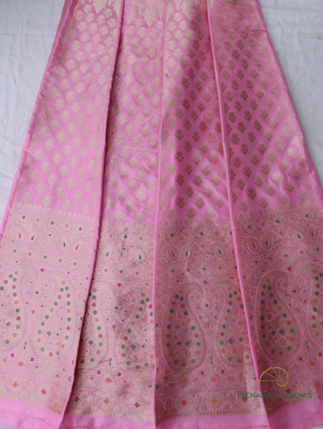 Eesha Light Pink Handwoven Pure Kataan Silk Banarasi Kalidar Lehenga