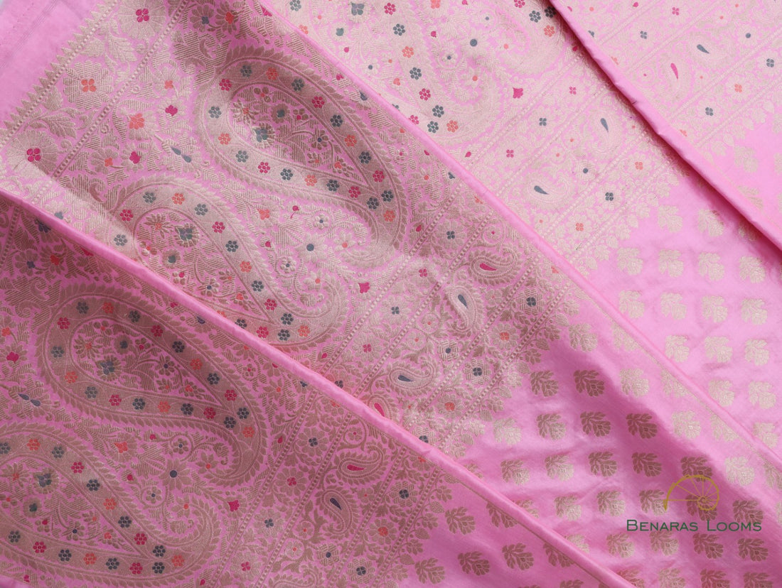 Eesha Light Pink Handwoven Pure Kataan Silk Banarasi Kalidar Lehenga