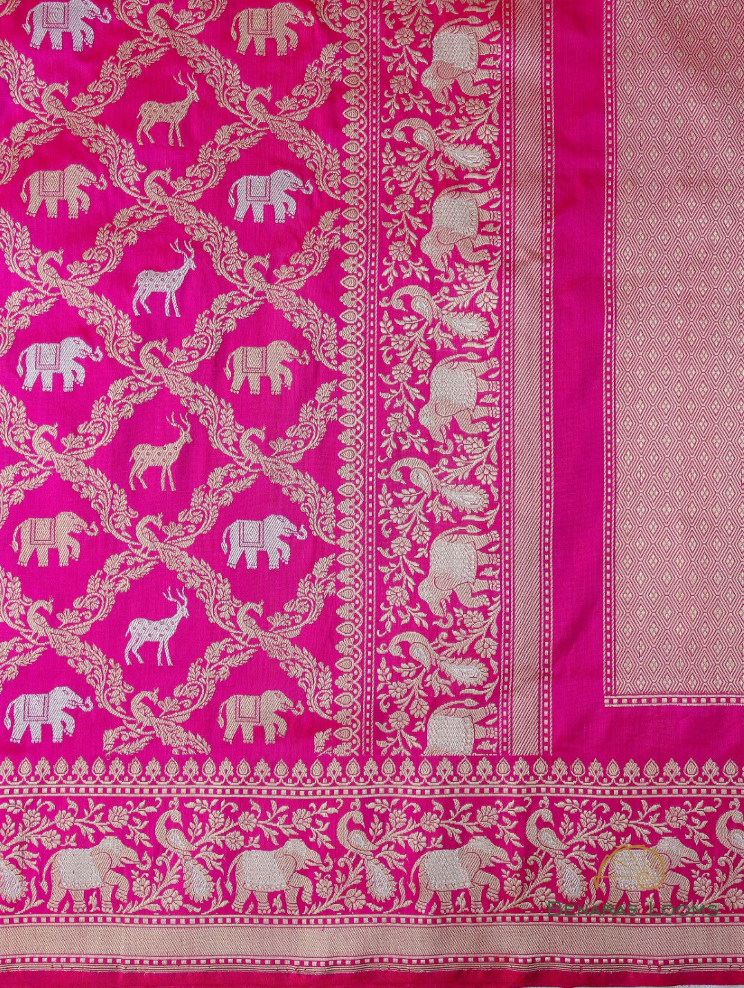 Pink Handwoven Pure Silk Shikargah Banarasi Saree
