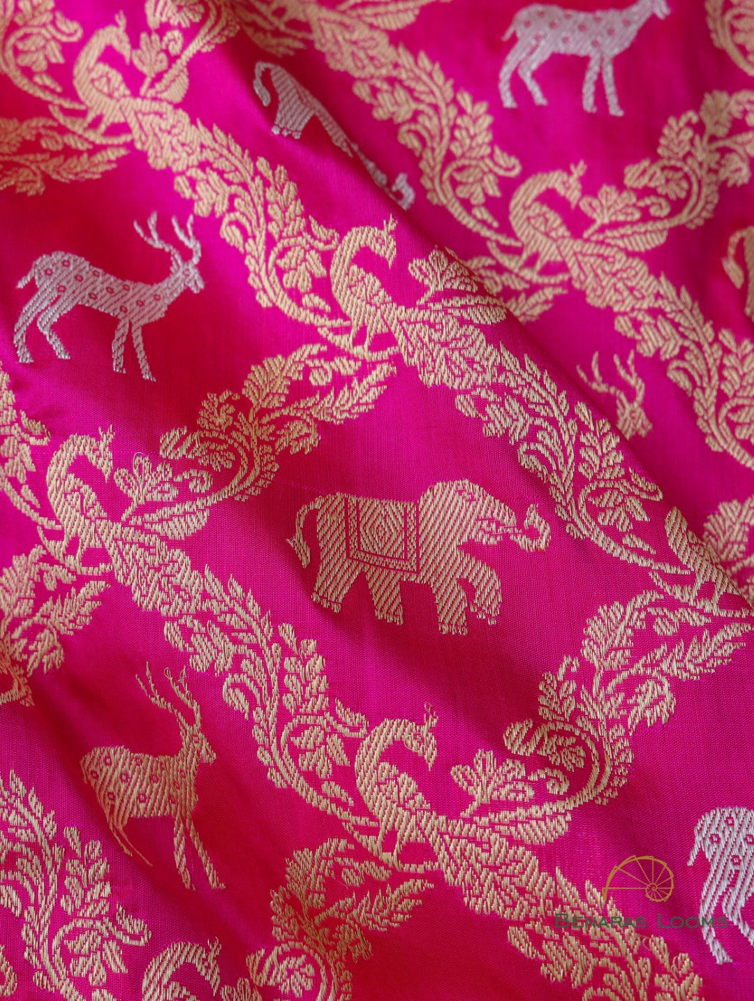 Pink Handwoven Pure Silk Shikargah Banarasi Saree