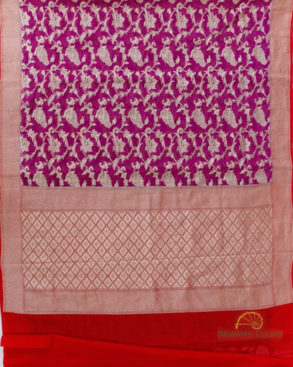 Purple Handwoven Pure Georgette Floral Benarasi Saree