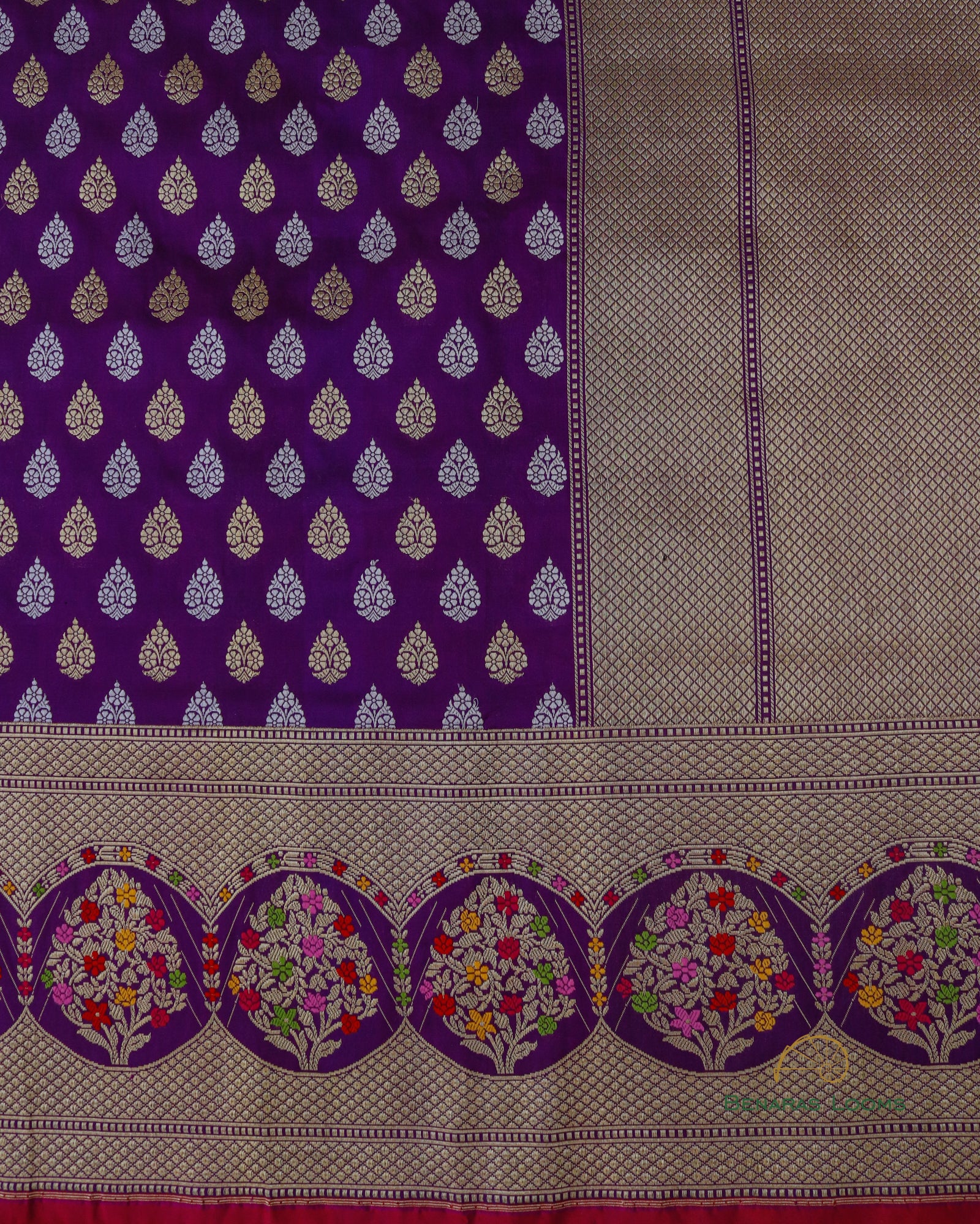 Purple Handwoven Pure Kataan Silk Buti Jaal Banarasi Saree