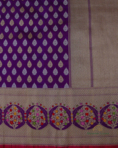 Purple Handwoven Pure Kataan Silk Buti Jaal Banarasi Saree