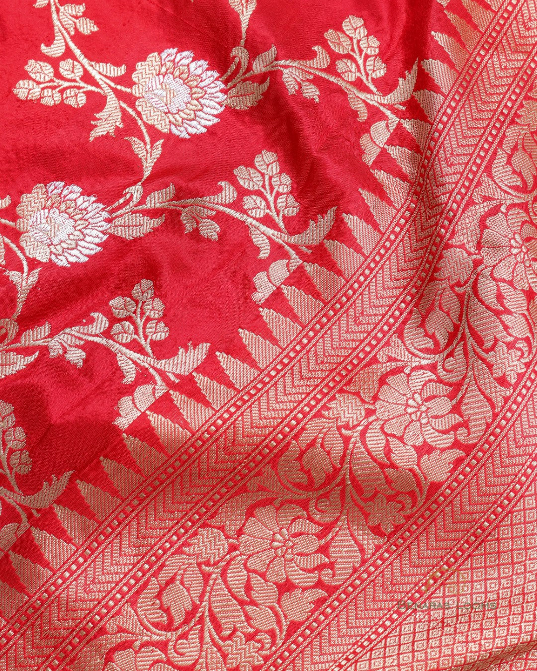 Red Handwoven Kadhua Jangla Alfi Banarasi Dupatta