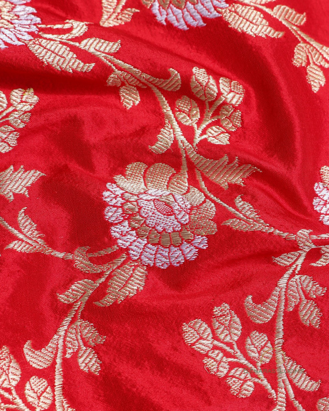 Red Handwoven Kadhua Jangla Alfi Banarasi Dupatta