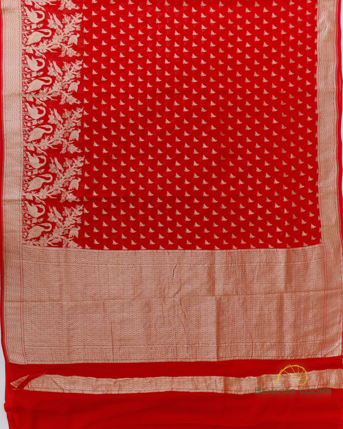 Red Handwoven Pure Georgette Shikargah Banarasi Saree