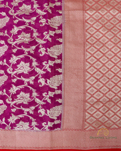 Purple Handwoven Pure Georgette Floral Benarasi Saree