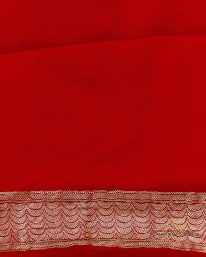 Red Handwoven Pure Georgette Shikargah Banarasi Saree