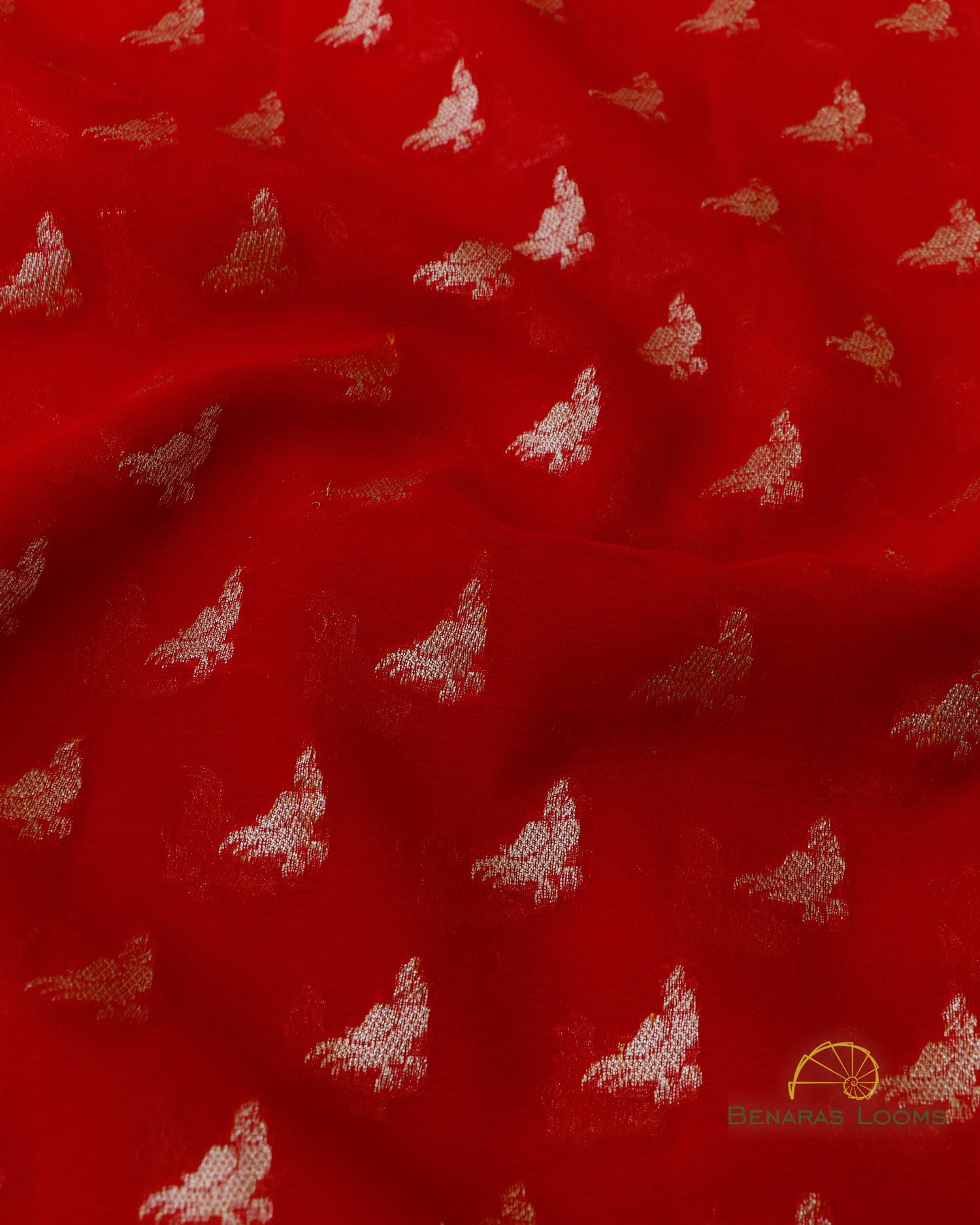 Red Handwoven Pure Georgette Shikargah Banarasi Saree